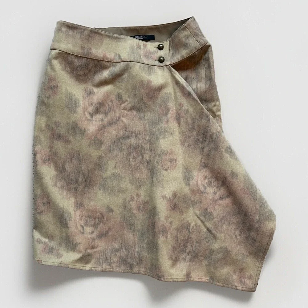 Max Mara Floral Asymmetrical‎ A Line Wrap Skirt 6 Italian Quiet Luxury Designer